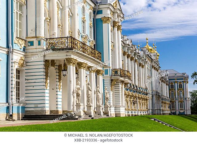 Exterior view of the Catherine Palace, Tsarskoe Selo, St. Petersburg, Russia