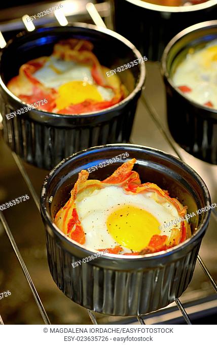 Menu breakfast cups egg with bacon