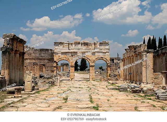 Frontinus Gate and Street in Hierapolis Ancient City, Pamukkale, Turkey
