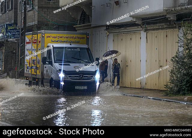 Gaza City. 17th January 2022. A Palestinian family woke up in the morning to the torrential rain that stormed their home while they were sleeping following...