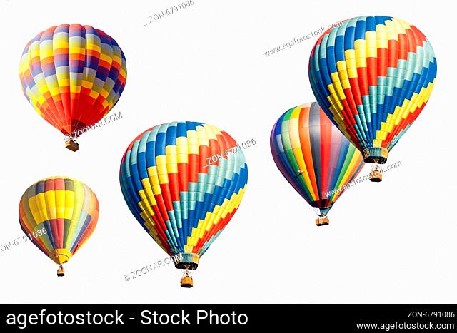 A Colorful Set of Hot Air Balloons Isolated on a White Background