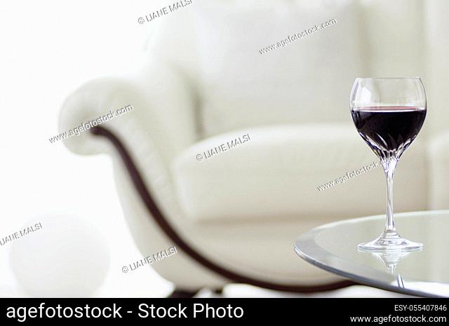 sofa, wine glass