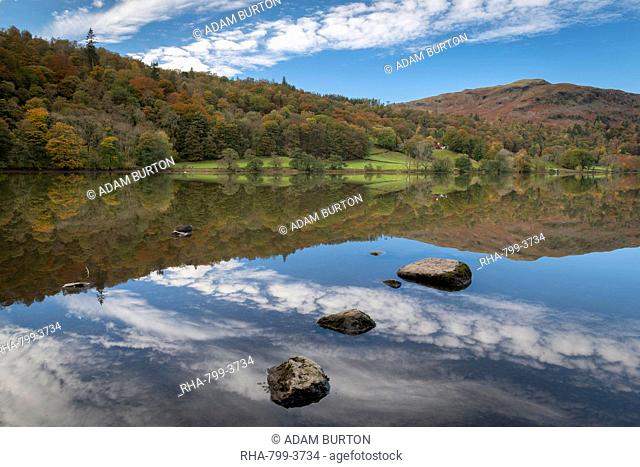 Reflections on Grasmere, Lake District National Park, UNESCO World Heritage Site, Cumbria, England, United Kingdom, Europe