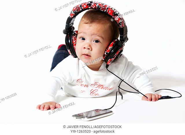 Baby listening to music