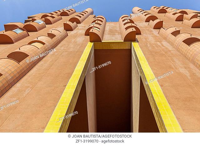 Modern architecture, building, Walden 7, apartment building, detail entrance facade, designed by Ricard Bofill. Sant Just Desvern, Province Barcelona, Catalonia