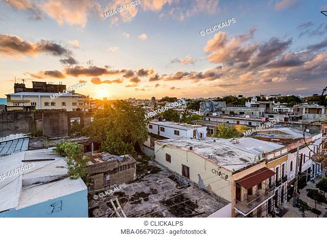 Colonial Zone (Ciudad Colonial), Santo Domingo, Dominican Republic. Cityscape at sunset