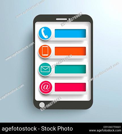 Smartphones with contact icons on the gray background. Eps 10 vector file