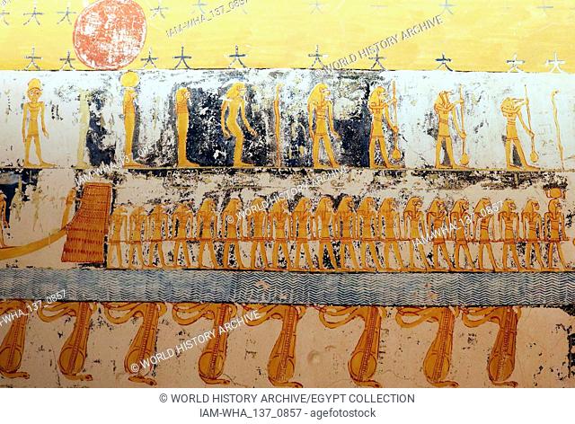 Ceiling frieze from the tomb of Ramesses VI. Tomb KV9 in Egypt's Valley of the Kings was originally constructed by Pharaoh Ramesses V