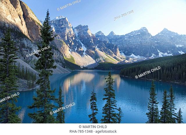Reflections in Moraine Lake, Banff National Park, UNESCO World Heritage Site, Alberta, Rocky Mountains, Canada, North America