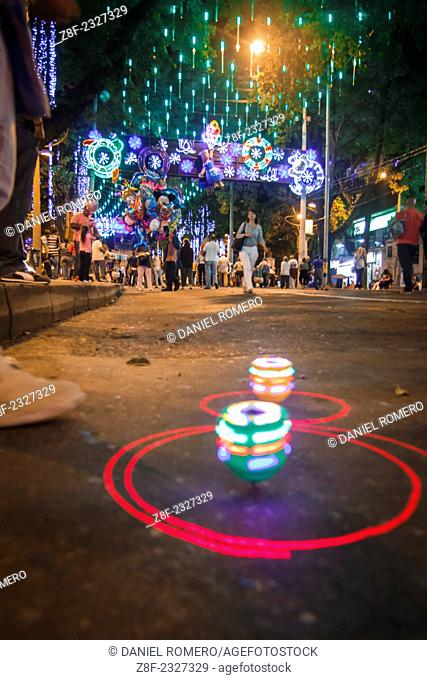 Christmas lights in Medellín, on the ""La Playa"" avenue
