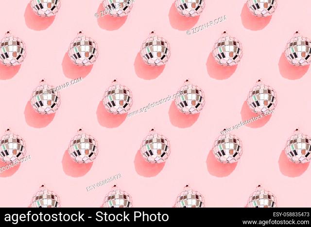disco ball pattern on pink background. 90s retro party concept. High quality photo