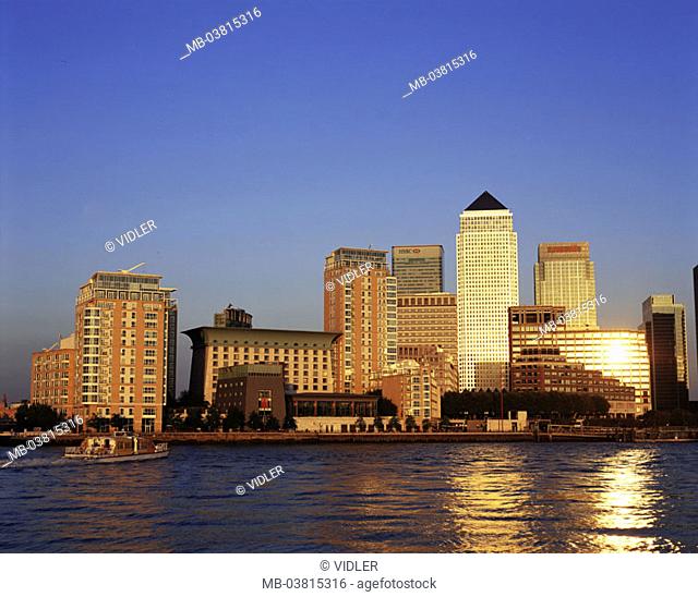 Great Britain, England, London,  Dock country, Canary Wharf, skyline,  Thames, trip boat, sunset,  Series, capital, ehem