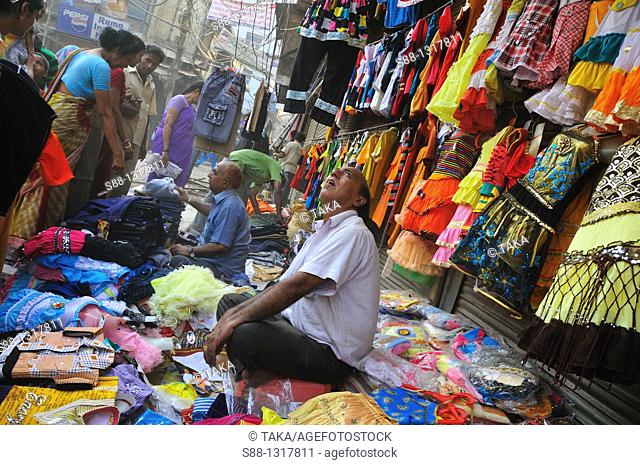 Selling clothe on the street, Delhi India
