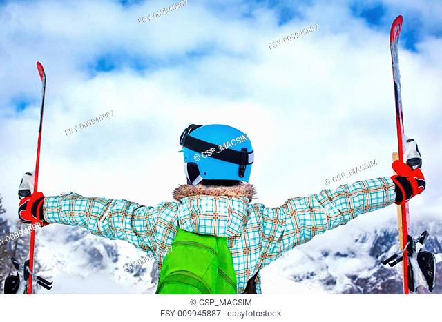 Girl has a fun on ski