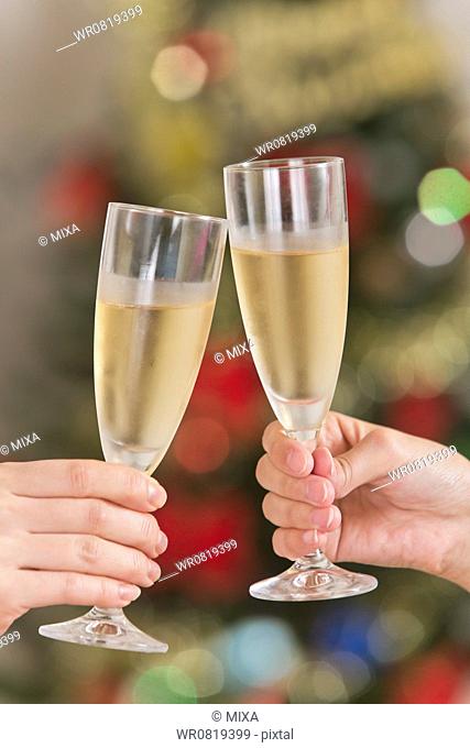 Two People Toasting with Champagne Flute for Christmas