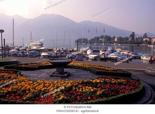 Switzerland, Ticino, Locarno, Lakefront park along Lake Maggiore in the city of Locarno
