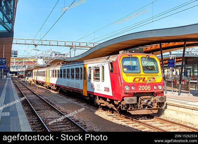Luxembourg city, Luxembourg- August 19, 2018: Passenger train at railway station Luxembourg city
