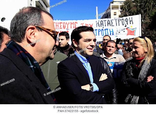 Alexis Tsipras of the Coalition of the Radical Left - Unitary Social Front (SYRIZA) takes part in a general strike in Athens, Greece, 20 February 2013