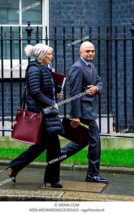 Cabinet Members arrive and depart from the weekly Cabinet Meeting held in 10 Downing Street. Featuring: Anna Soubry MP and Sajid Javid MP Where: London