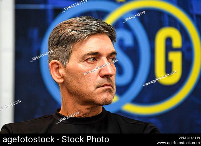 Union's head coach Felice Mazzu pictured during the weekly press conference of Belgian soccer team Royal Union Saint-Gilloise, Thursday 25 November 2021 in Lier