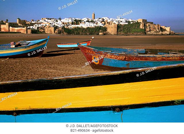 Low water at the Boureggreg river and back the Oudayas. Rabat. Morocco