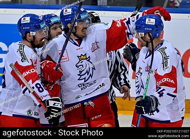 Matej Stransky of Czech Republic, center, celebrates a goal during the Czech Hockey Games, Euro Hockey Tour event match Czech Republic vs Finland in Prague