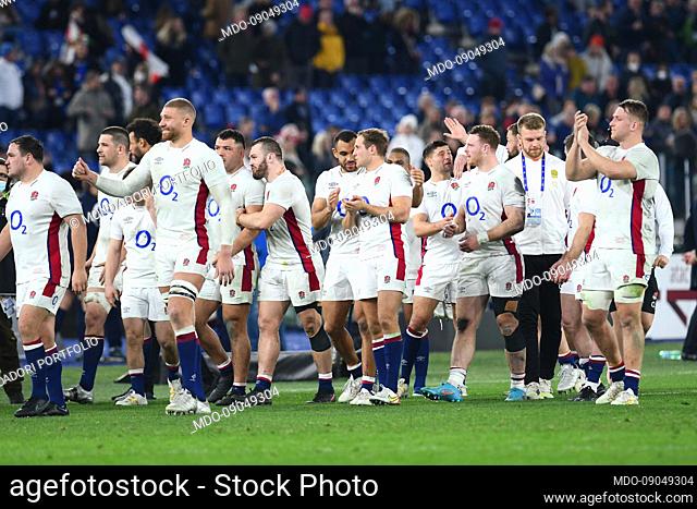 The players of England celebrating the victory during the match Italy-England at the Olympic Stadium. Rome (Italy), February 13th, 2022