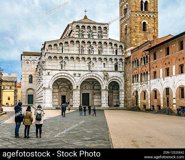 LUCCA, ITALY, JANUARY - 2018 - Exterior view of famous san martino cathedral located at piazza san martino in Lucca city, Italy