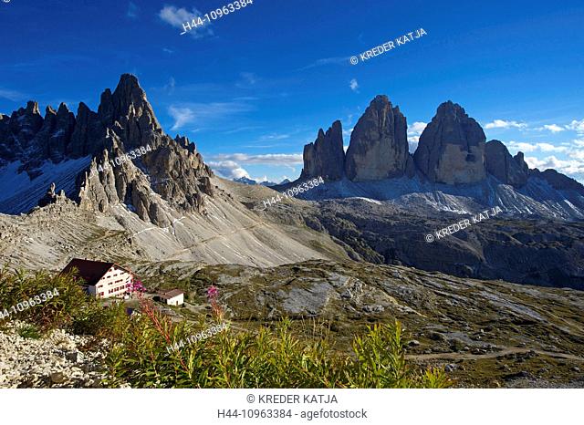 Three merlons, battlement, three peaks of Lavaredo, Italy, Europe, Le Tre Cime, Le Tre Cime di Lavaredo, Trentino, South Tirol, South Tyrol, outside