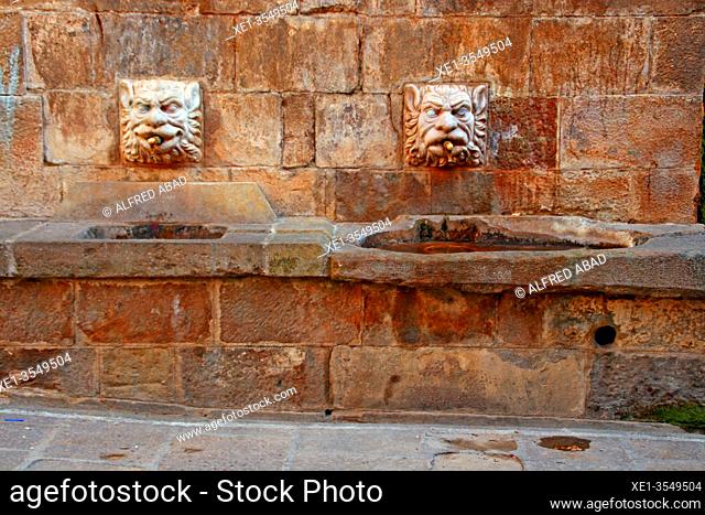 Gothic fountain of the Castell in the square of Sant Isidre, Solsona, Catalonia, Spain