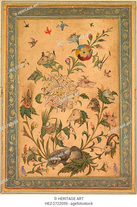 A floral fantasy of animals and birds (Waq-waq), early 1600s. Creator: Unknown