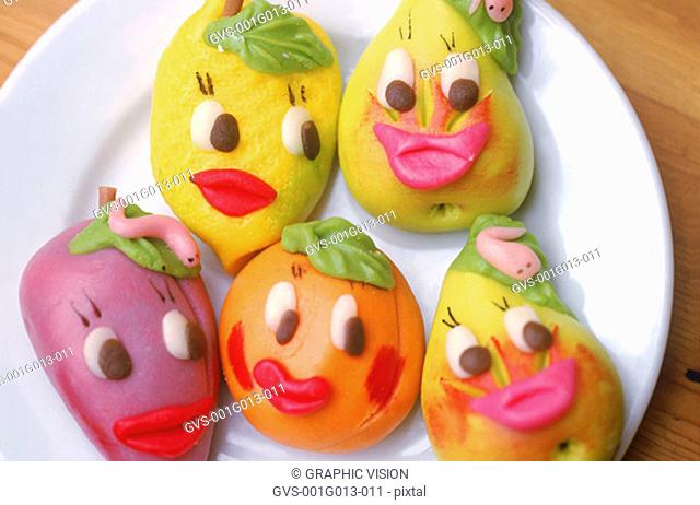 Marzipan in different shapes and colors