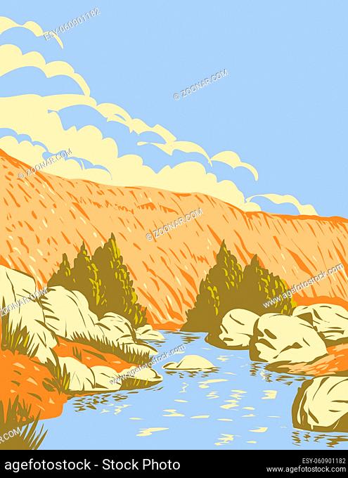 WPA poster art of Badger Springs Canyon and the Agua Fria River located in Agua Fria National Monument in Arizona United States done in works project...