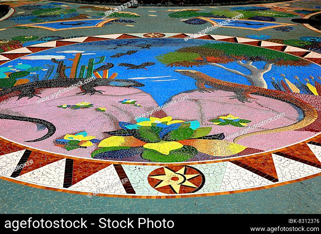 Las Manchas region, a square made of mosaics, plants and volcanic stone, Plaza La Glorieta, by artist Luis Morera, in the small village of Las Manchas de abajo