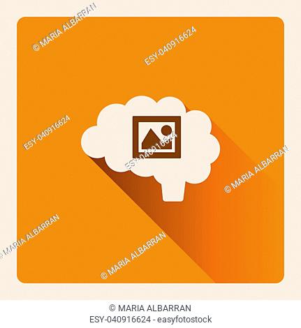 Brain thinking in art illustration on yellow square background with shade