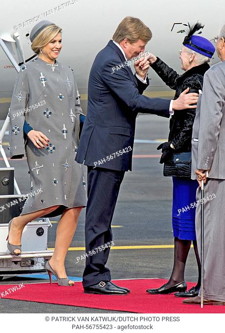 Queen Maxima and King Willem-Alexander of The Netherlands are welcomed by Danish Queen Margrethe and Prince Henrik at the airport Kastrup in Copenhagen, Denmark