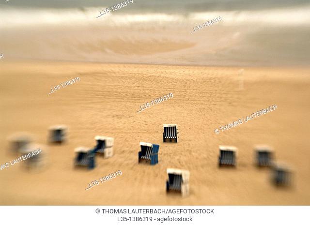 Beach chairs on the beach of Sylt, look like toys