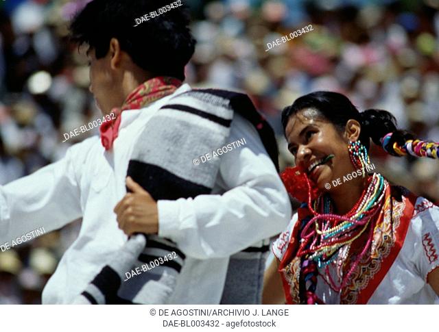 Dancers in traditional costumes during the celebrations at the Guelaguetza festival, Oaxaca, Mexico