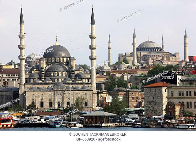 Golden Horn with the New Mosque in front of Hagia Sophia, Istanbul, Tuerkei