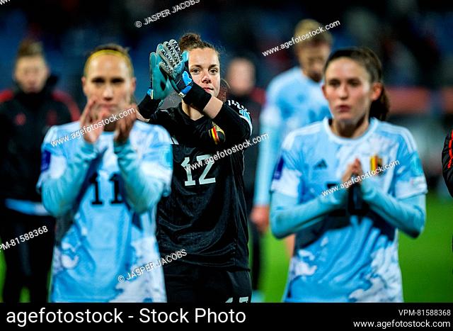 Belgium's goalkeeper Diede Lemey pictured after a soccer match between Belgium's national women's team the Red Flames and the Netherlands