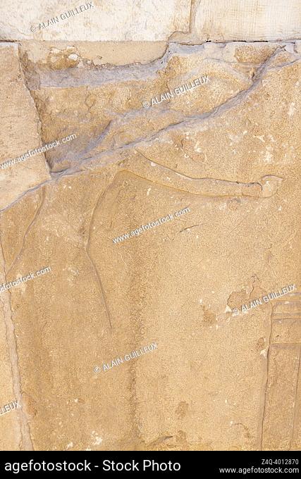 Egypt, Saqqara, New Kingdom tomb of Horemheb, South Wall of the second court : Graffito showing the pharao smitting enemies