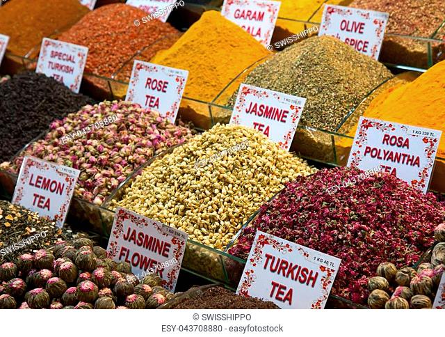 Spices and teas on the Egyptian market in Istanbul