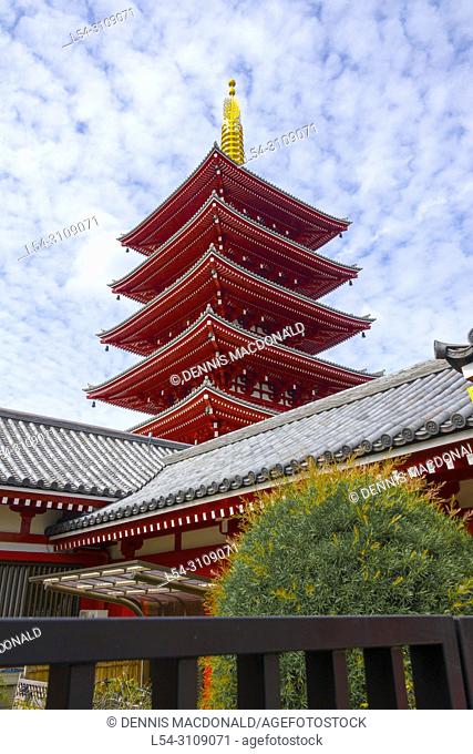 Buddhist Temple Asakusa Tokyo Japan Asia Red Pagoda