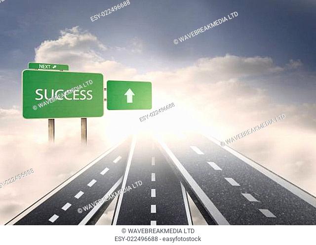 Signposts showing the road to success over cloudy sky