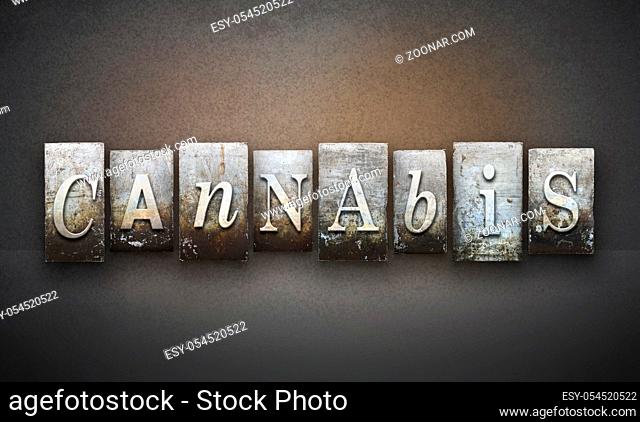 The word CANNABIS written in vintage letterpress type