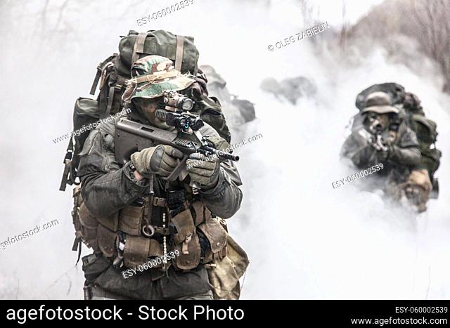 Group of jagdkommando soldiers Austrian special forces in the smoke