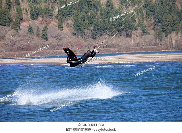 Wind surfer riding the wind, Hood river OR