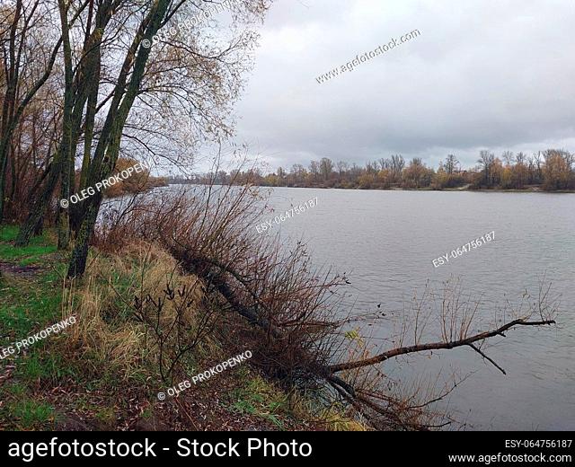 Cold panorama of a the autumn river