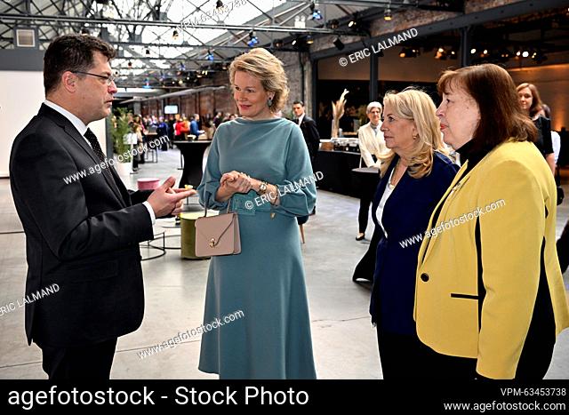 European Commissioner Janez Lenarcic, Queen Mathilde of Belgium, UNICEF Executive Director Catherine Russell and Virginia Gamba pictured during a royal visit to...