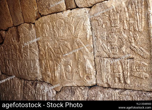 A cult chamber built by Suiluliuma II, 1200 BC, with Hieroglyphic stone panelled walls. Hattusa (also á¸ªattuša or Hattusas) late Anatolian Bronze Age capital...